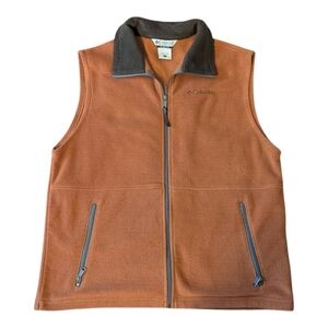 Columbia Burnt Orange Brown Fleece Vest W Pockets Men's Large